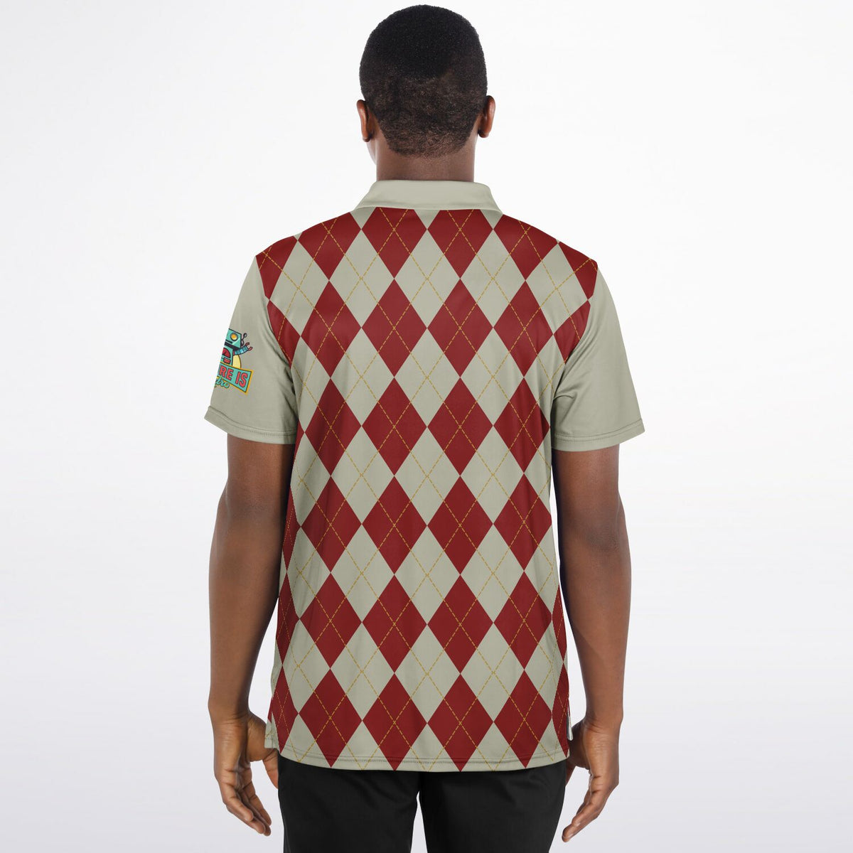 Performance Golf Polo with Sweat Wicking, Smoke and Burgundy Argyle