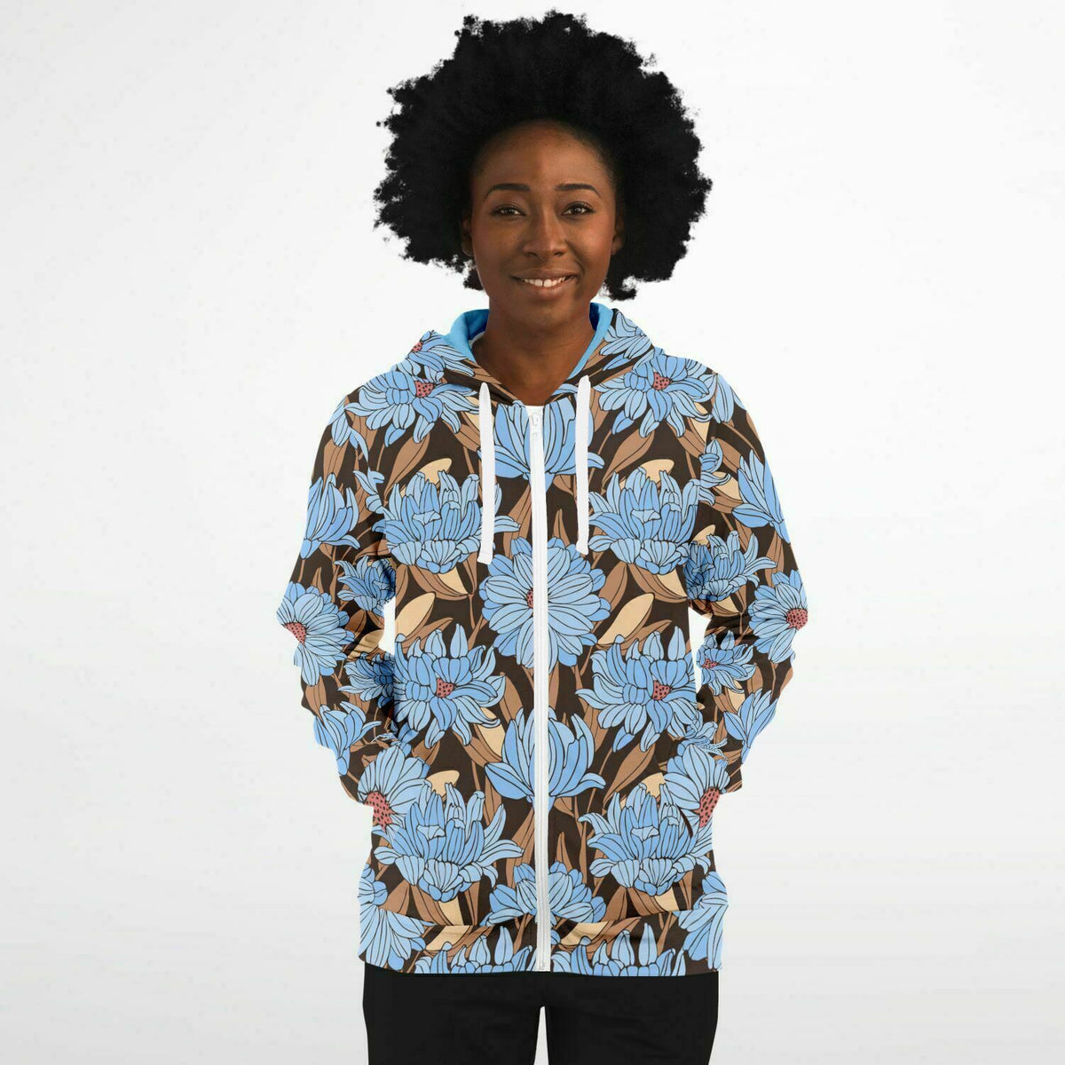 Art Nouveau Floral Zip-Up Hoodie, Retro Floral