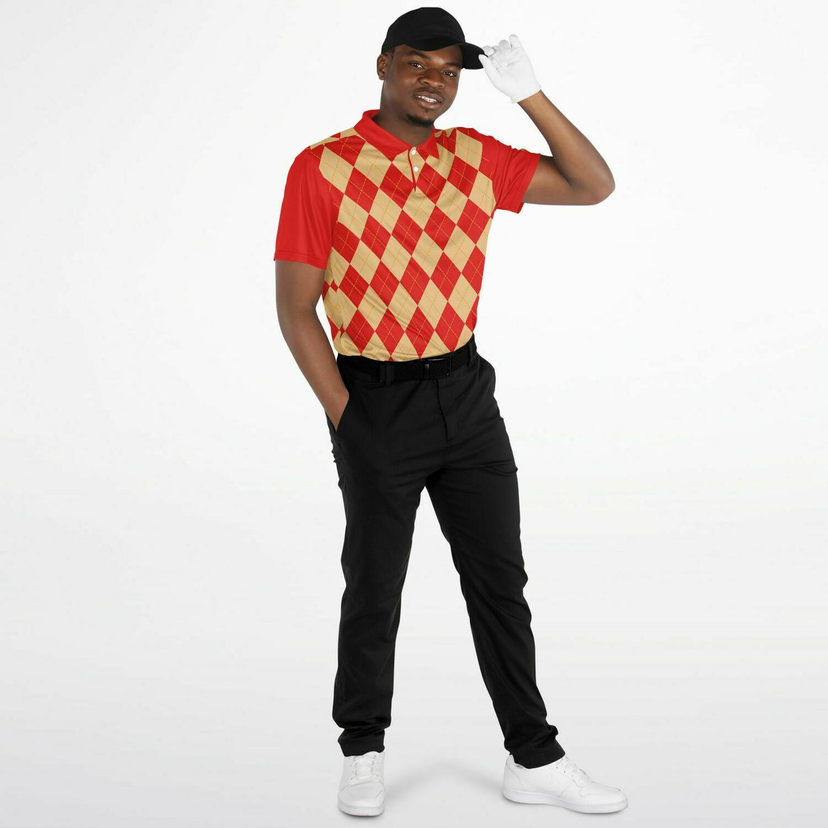 Performance Golf Polo in Sweat Wicking Ruby Argyle