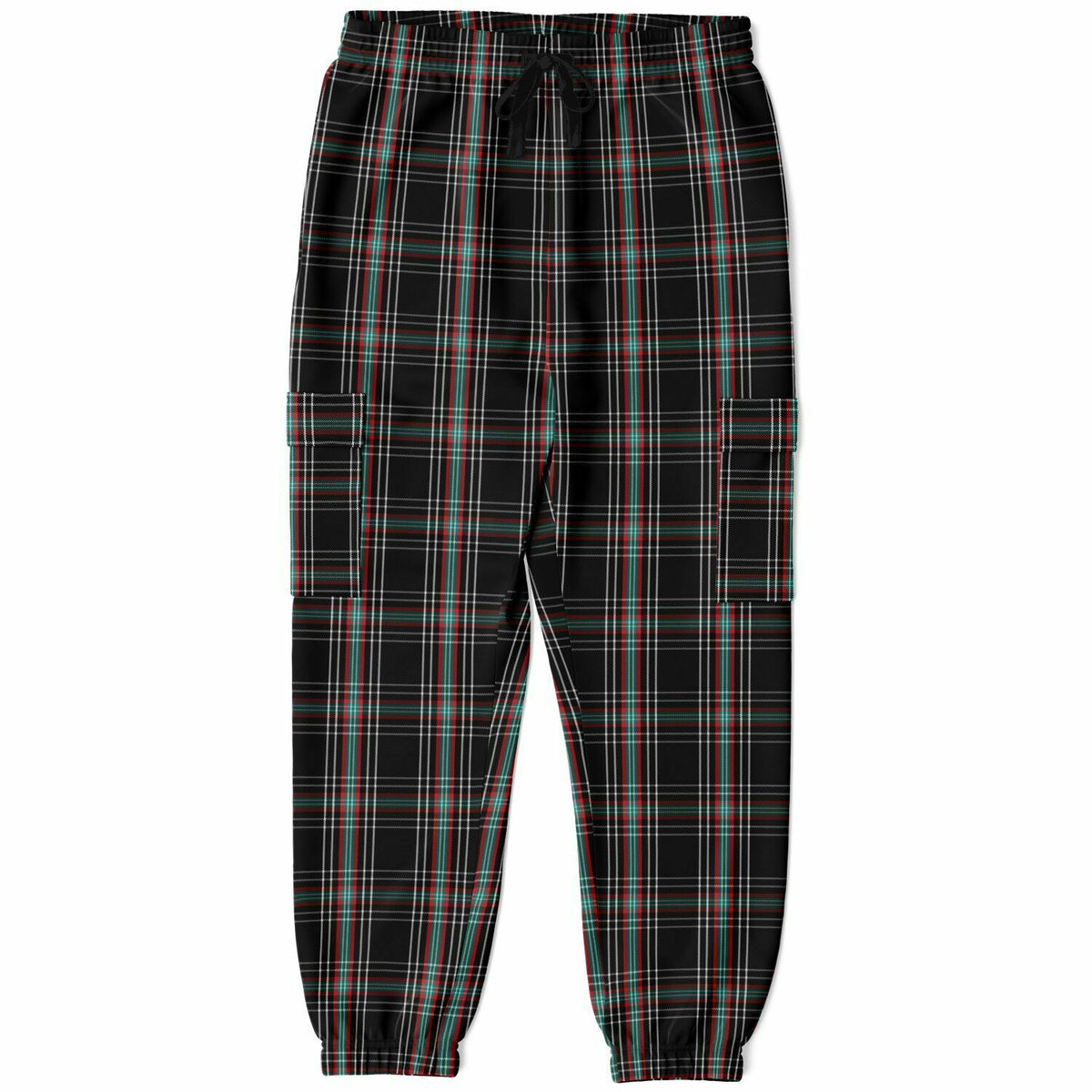 Black Plaid Athletic Cargo Sweatpants - AOP