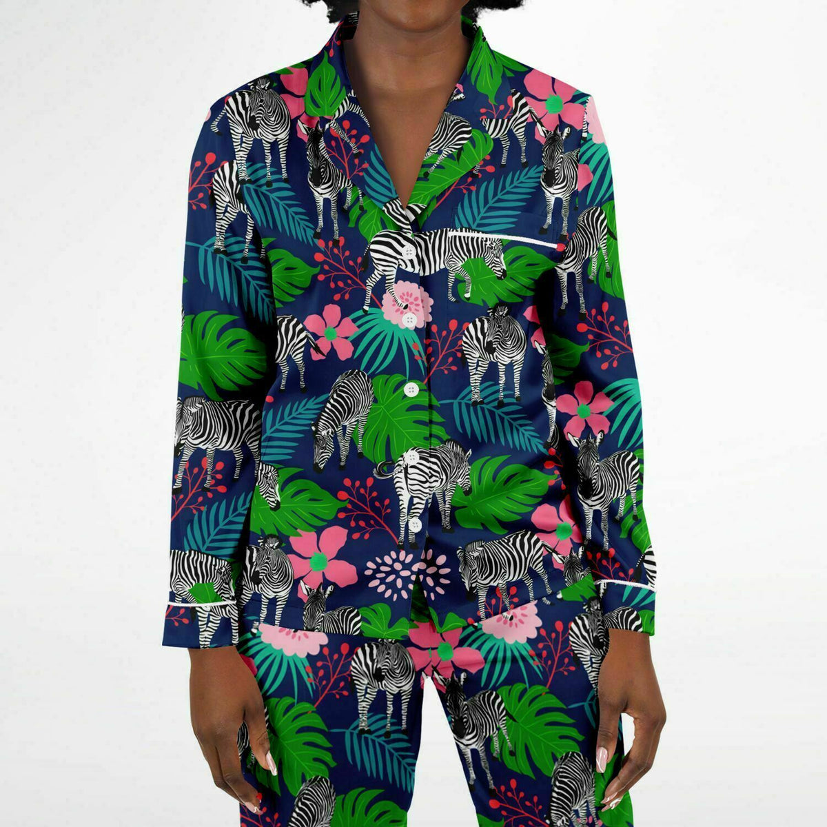 Damen Satin Pyjama Tropical Zebra 