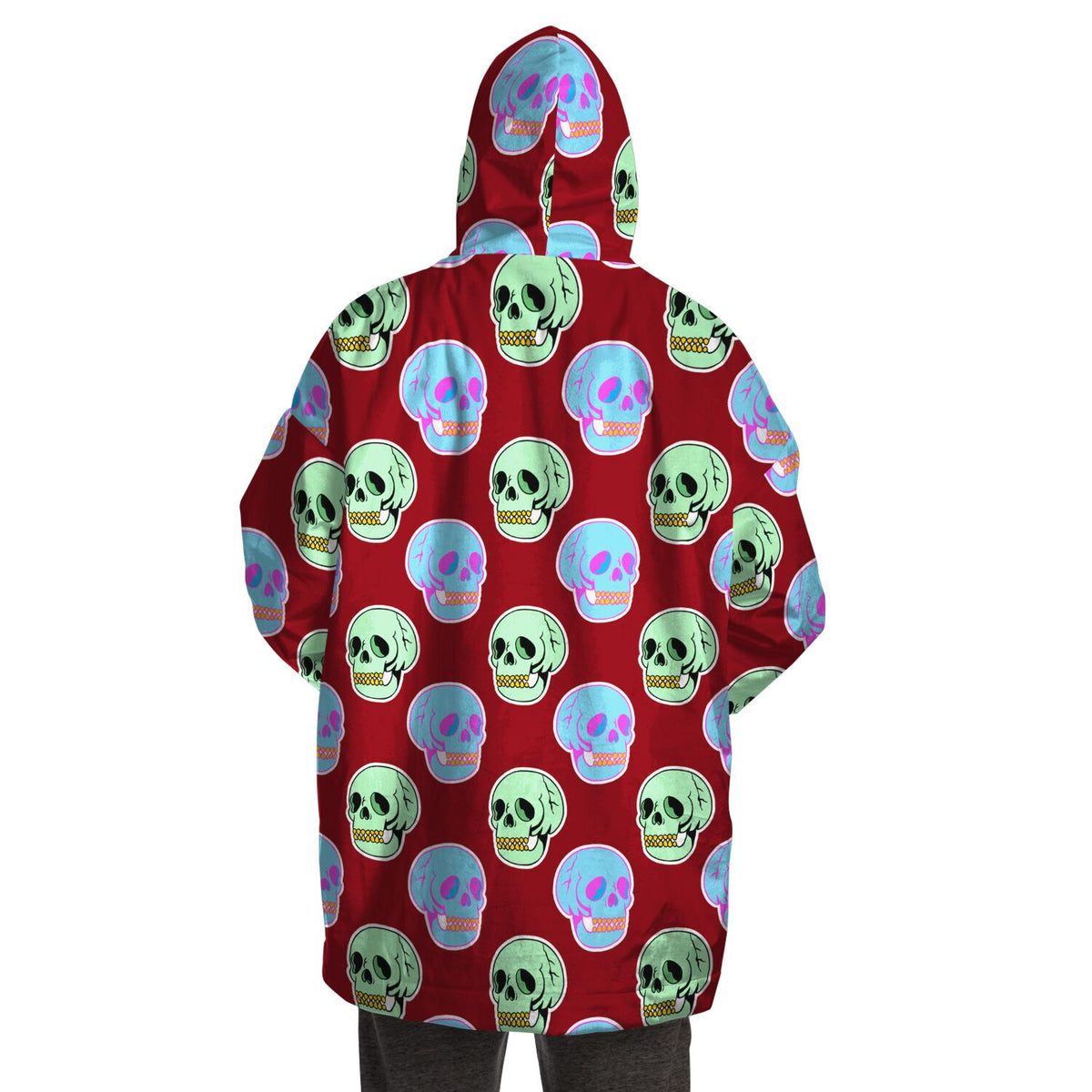 Kuscheliger Kapuzenpullover aus Mikrofleece mit Retro-Totenkopf-Print 