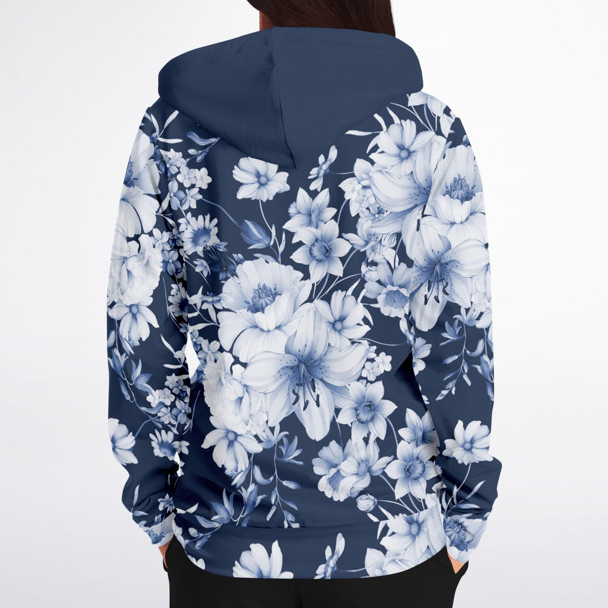 Blue Floral Brushed Fleece Hoodie