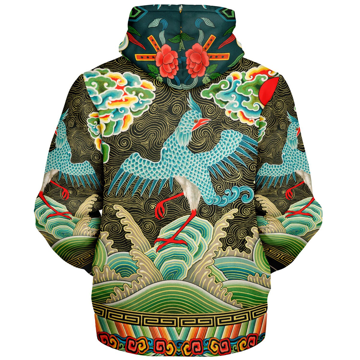 Art Nouveau Zip Hoodie with Black Microfleece