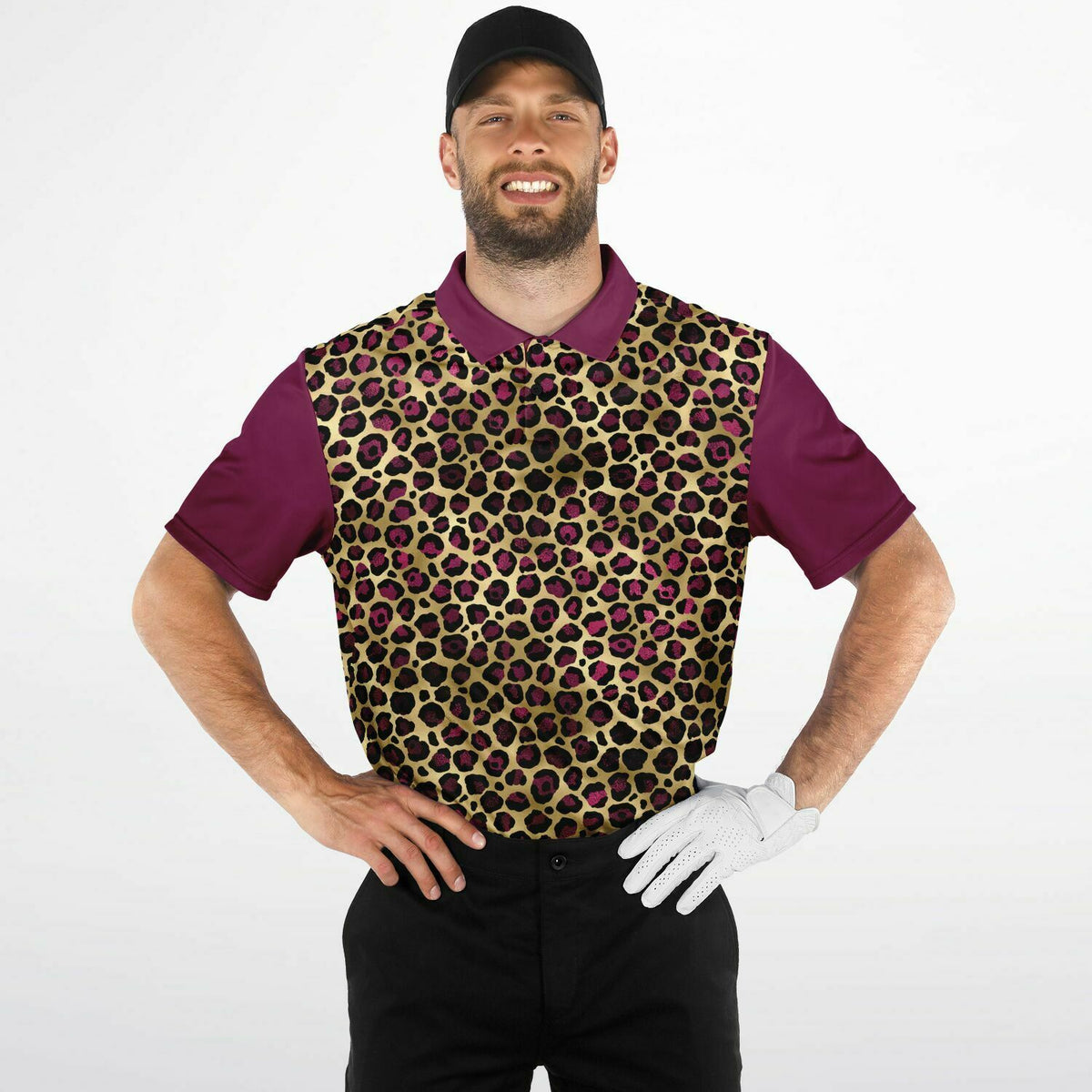 Ruby Leopard Printed Performance Golf Polo: Elegance Meets Functionality on the Fairway