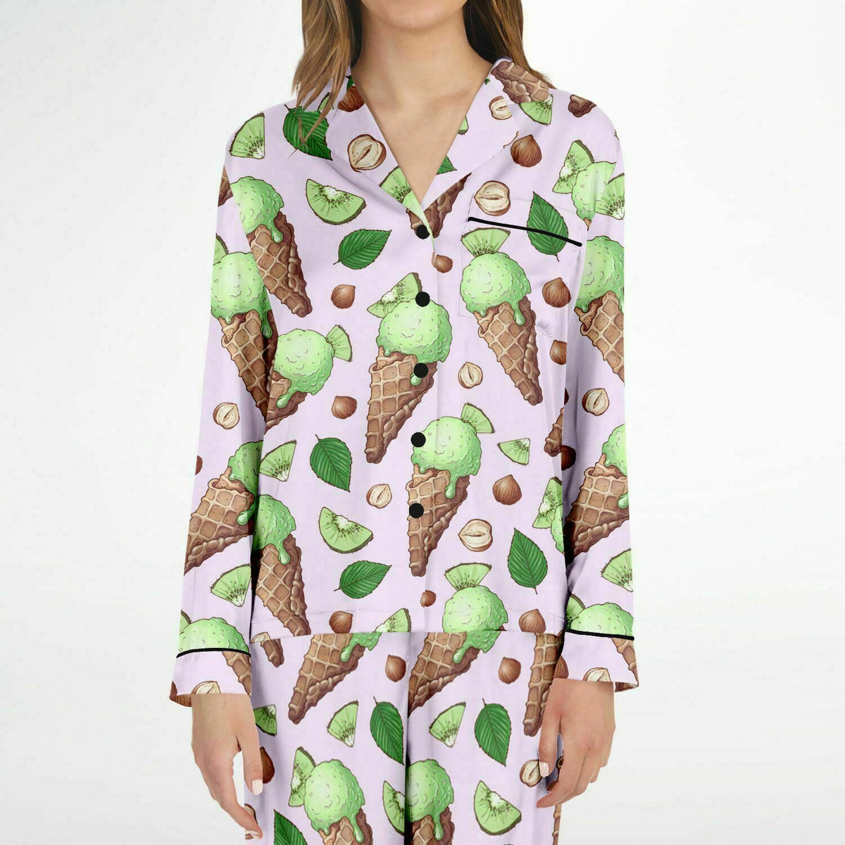 Satin-Pyjama für Damen - Kiwi-Eiscreme 
