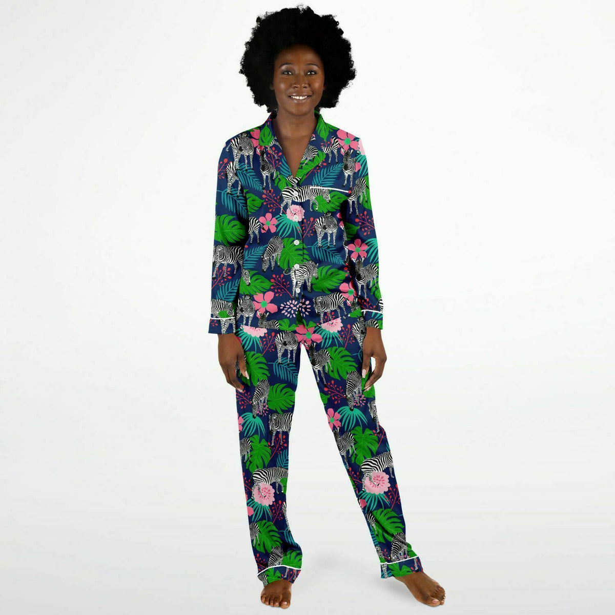 Damen Satin Pyjama Tropical Zebra 