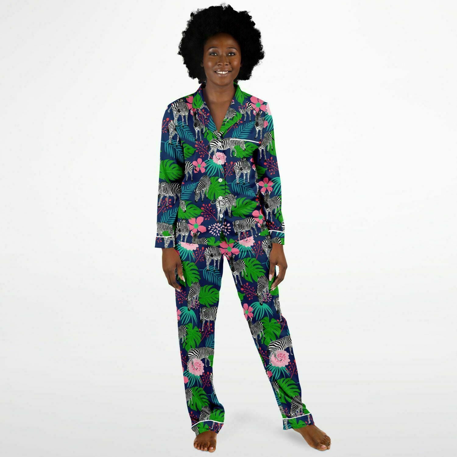 Damen Satin Pyjama Tropical Zebra 