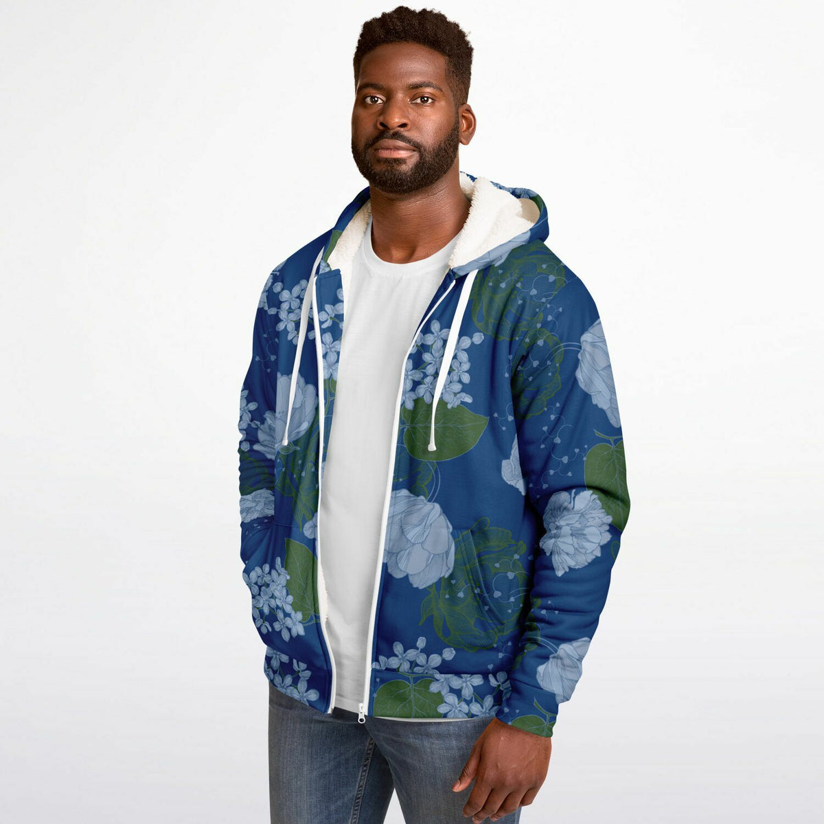 Blue Floral Microfleece Hoodie