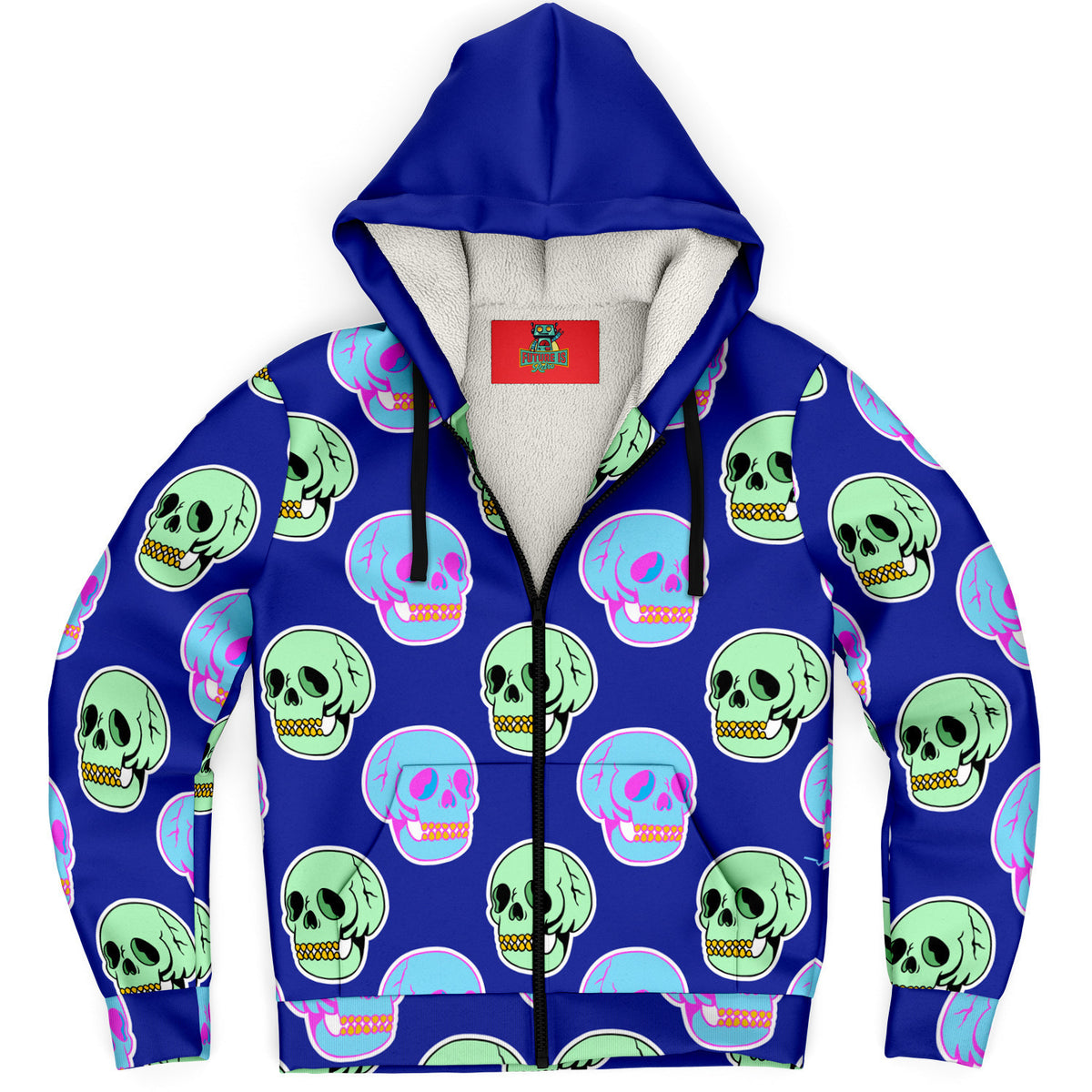 Microfleece Zip Hoodie Y2K Retro Skull
