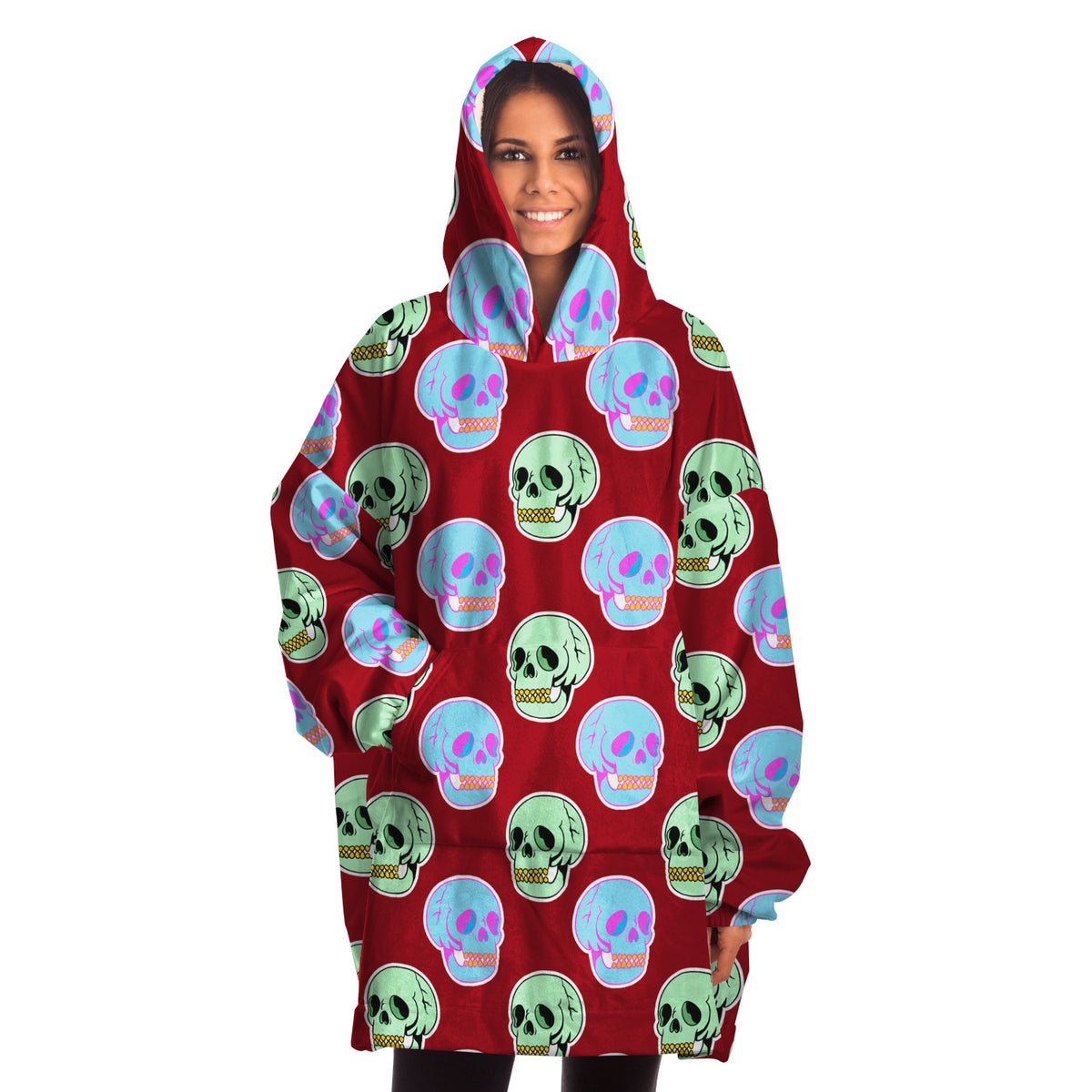 Kuscheliger Kapuzenpullover aus Mikrofleece mit Retro-Totenkopf-Print 