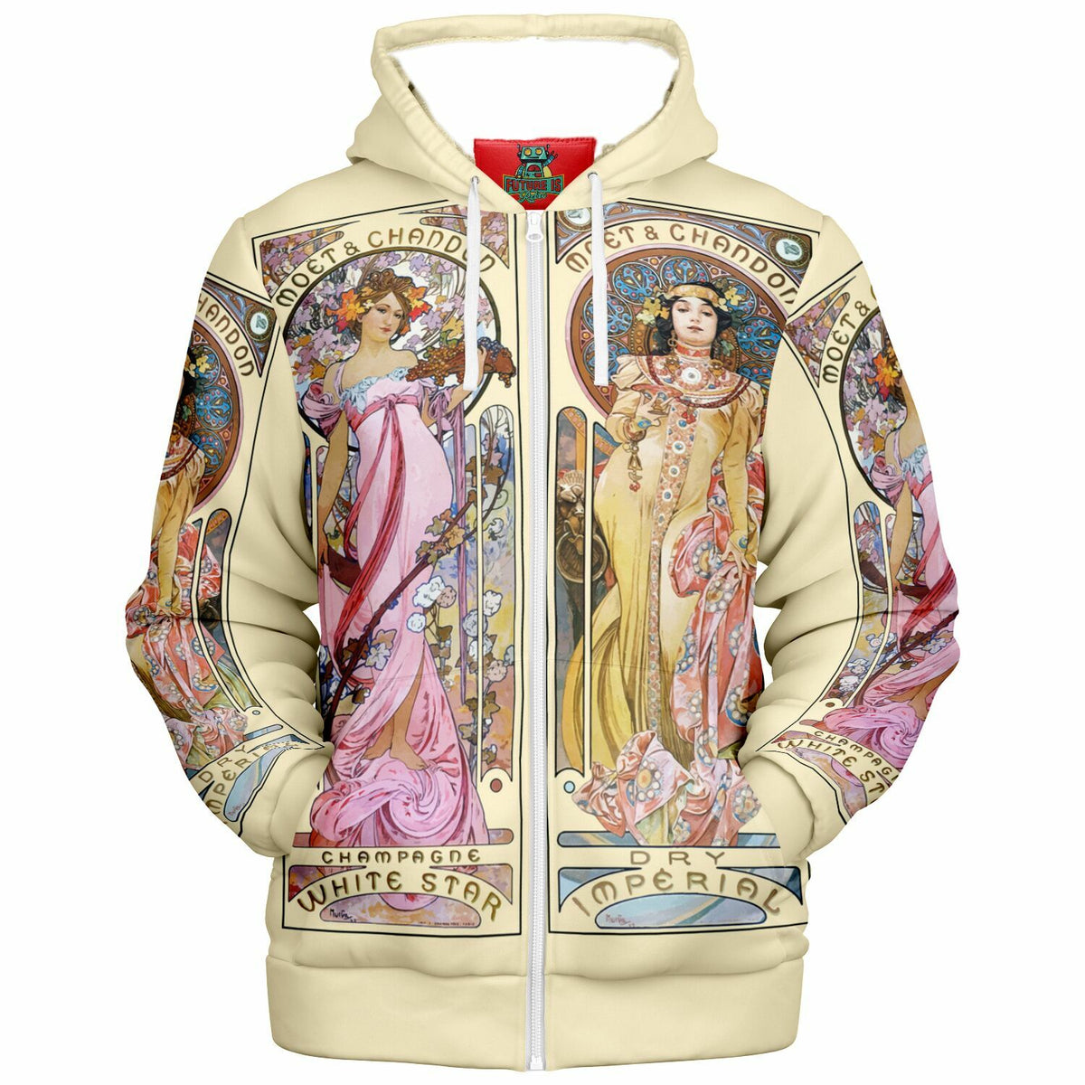 Microfleece Zip Hoodie Art Nouveau Alphonse Mucha Moet And Chandon