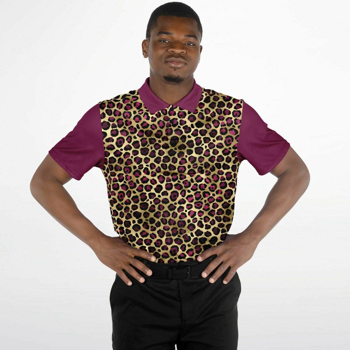 Ruby Leopard Printed Performance Golf Polo: Elegance Meets Functionality on the Fairway