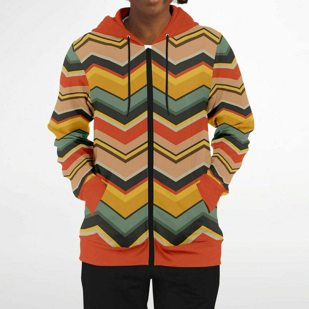 Groovy Chevron Delight: Retro &#39;70s Zip Hoodie