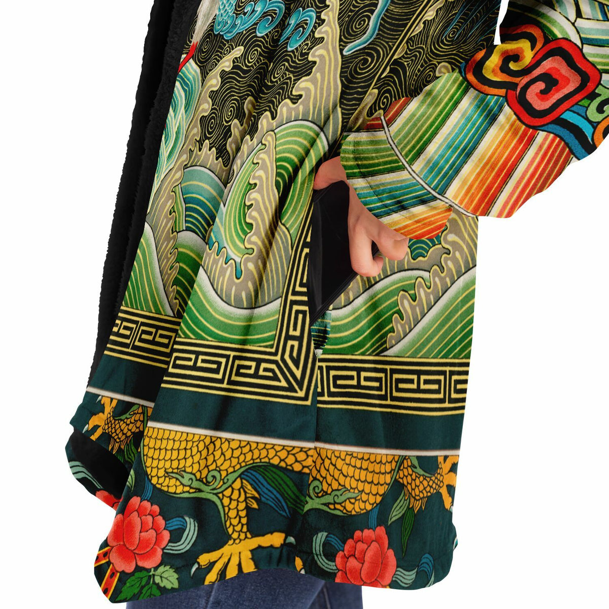 Art Nouveau Chinese Microfleece Hooded Cloak (Museum Collection)