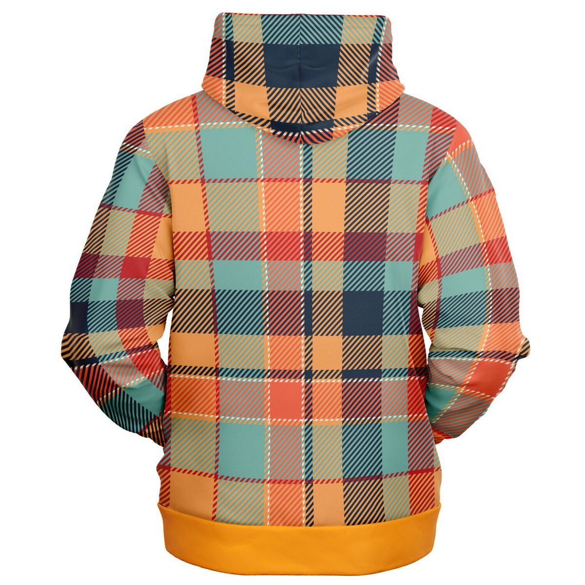 Retro Zip Hoodie in Tartan or Plaid, Orange, Teal and Green for Men and Women