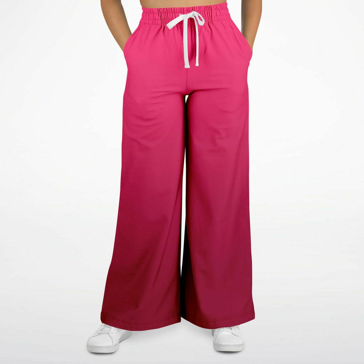 Hippie Boho Wide Leg Pants, Festival Flare Pants in Scarlet Ombre