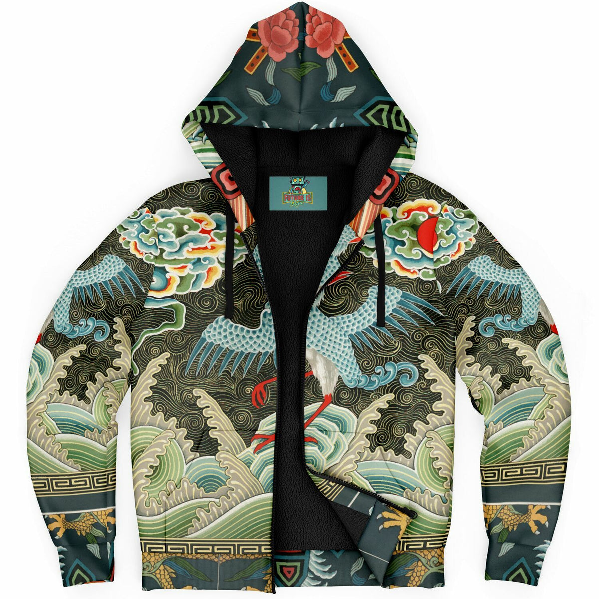 open front zip up  microfleece hoodie with black fleece