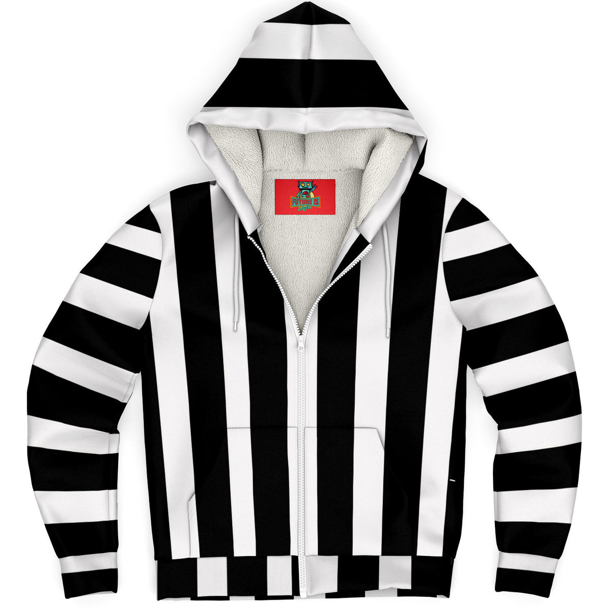 Black and white banded Microfleece Ziphoodie - AOP