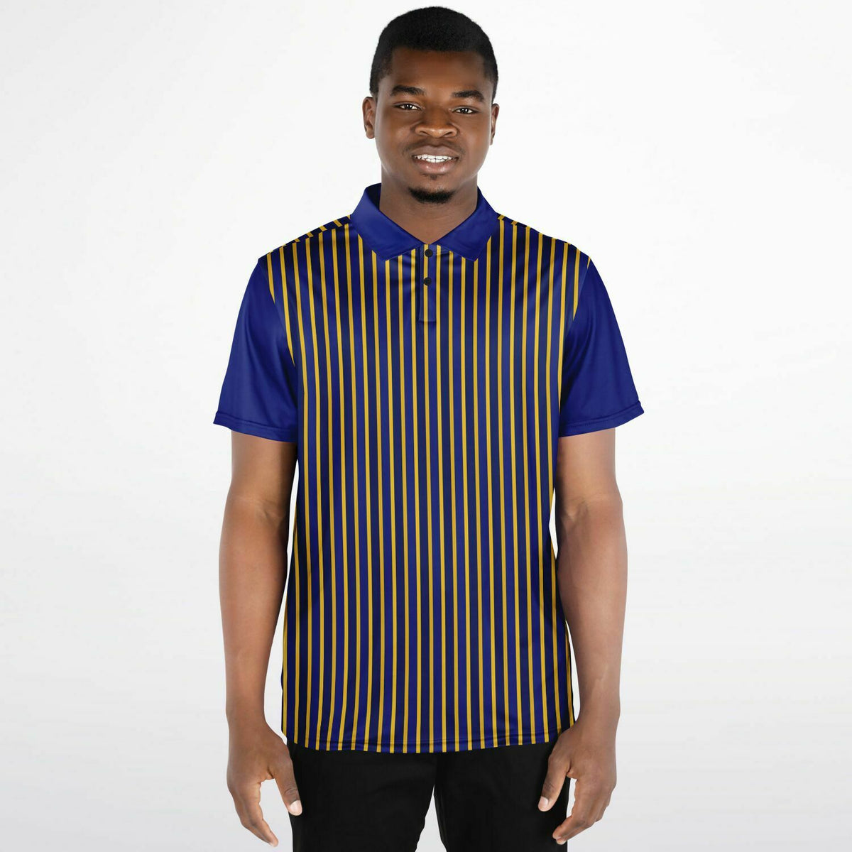 Performance Golf Polo, Gold and Navy Stripe, Sports Sweat Wicking Polo