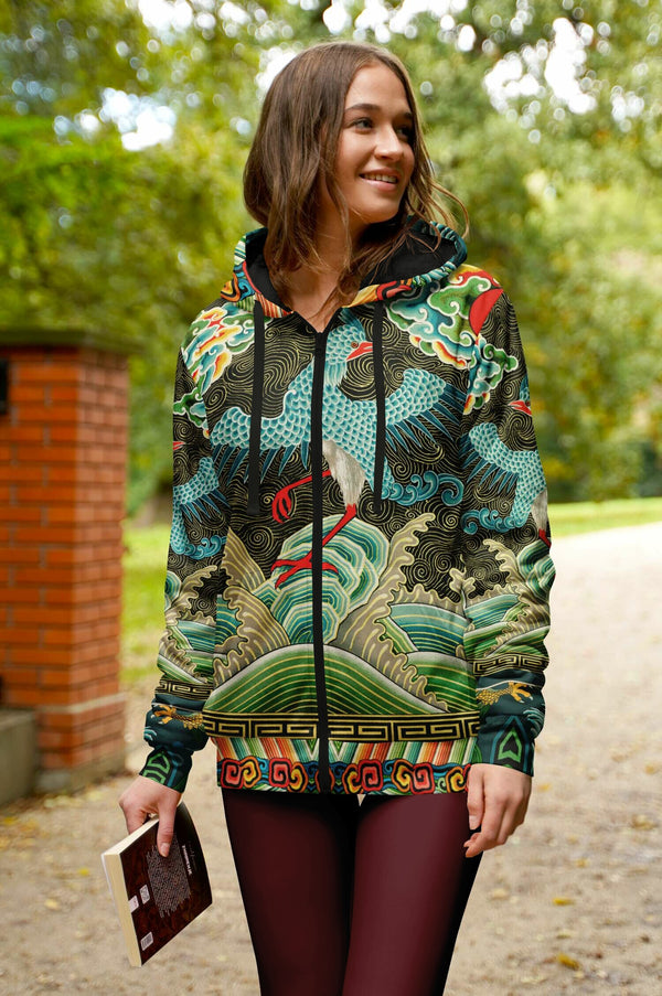 Art Nouveau Zip Hoodie with Black Microfleece - Future Is Retro