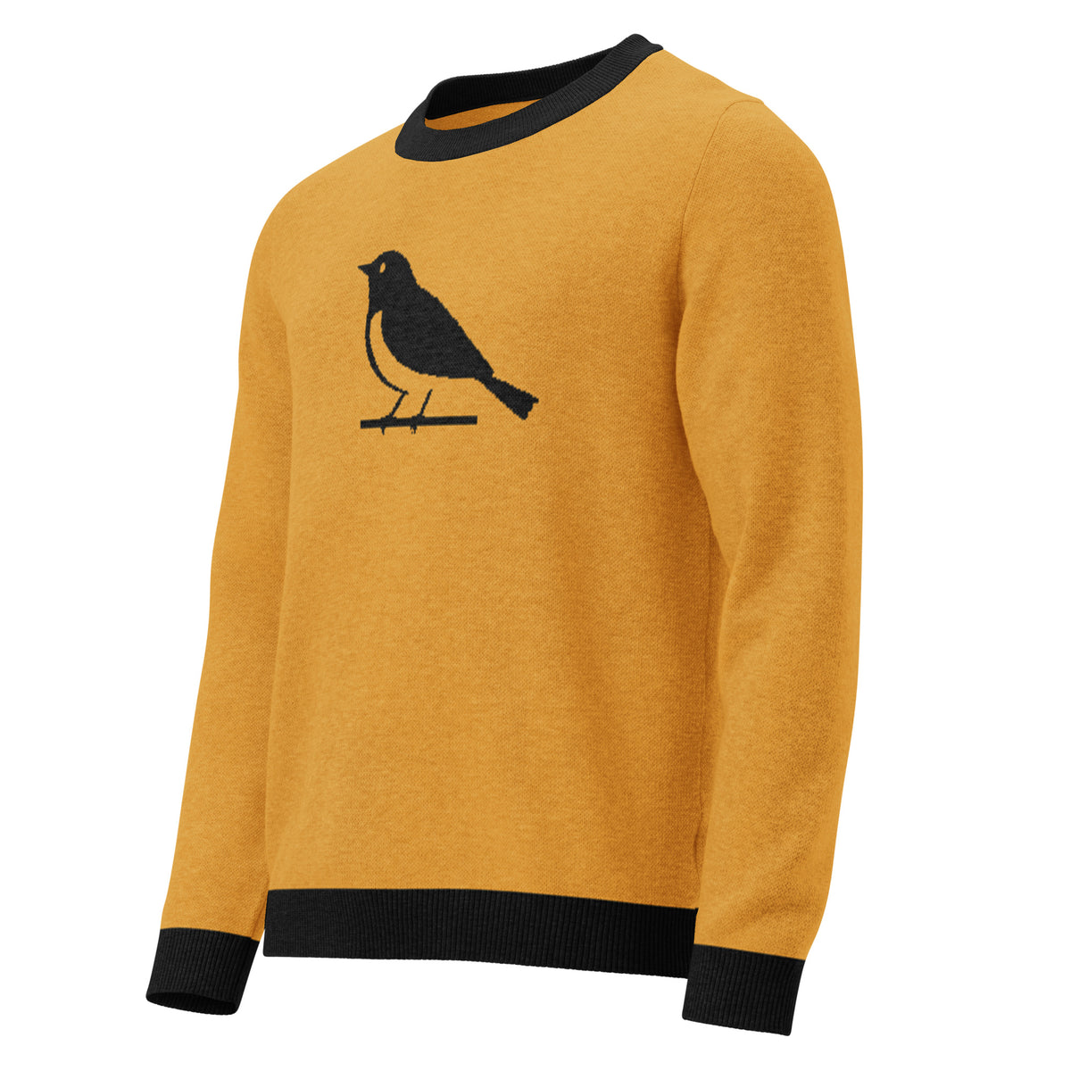 Bird Graphic Knit Sweater – Mustard Yellow Retro Unisex Jumper