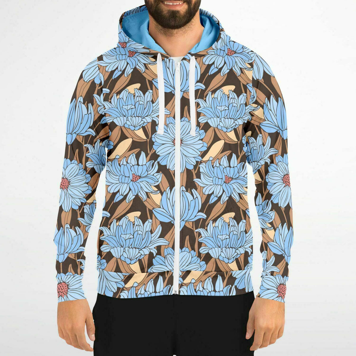 Art Nouveau Floral Zip-Up Hoodie, Retro Floral