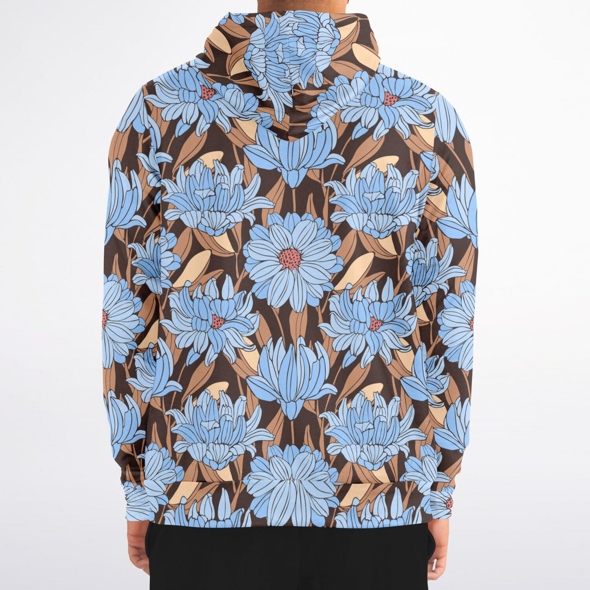 Art Nouveau Floral Zip-Up Hoodie, Retro Floral