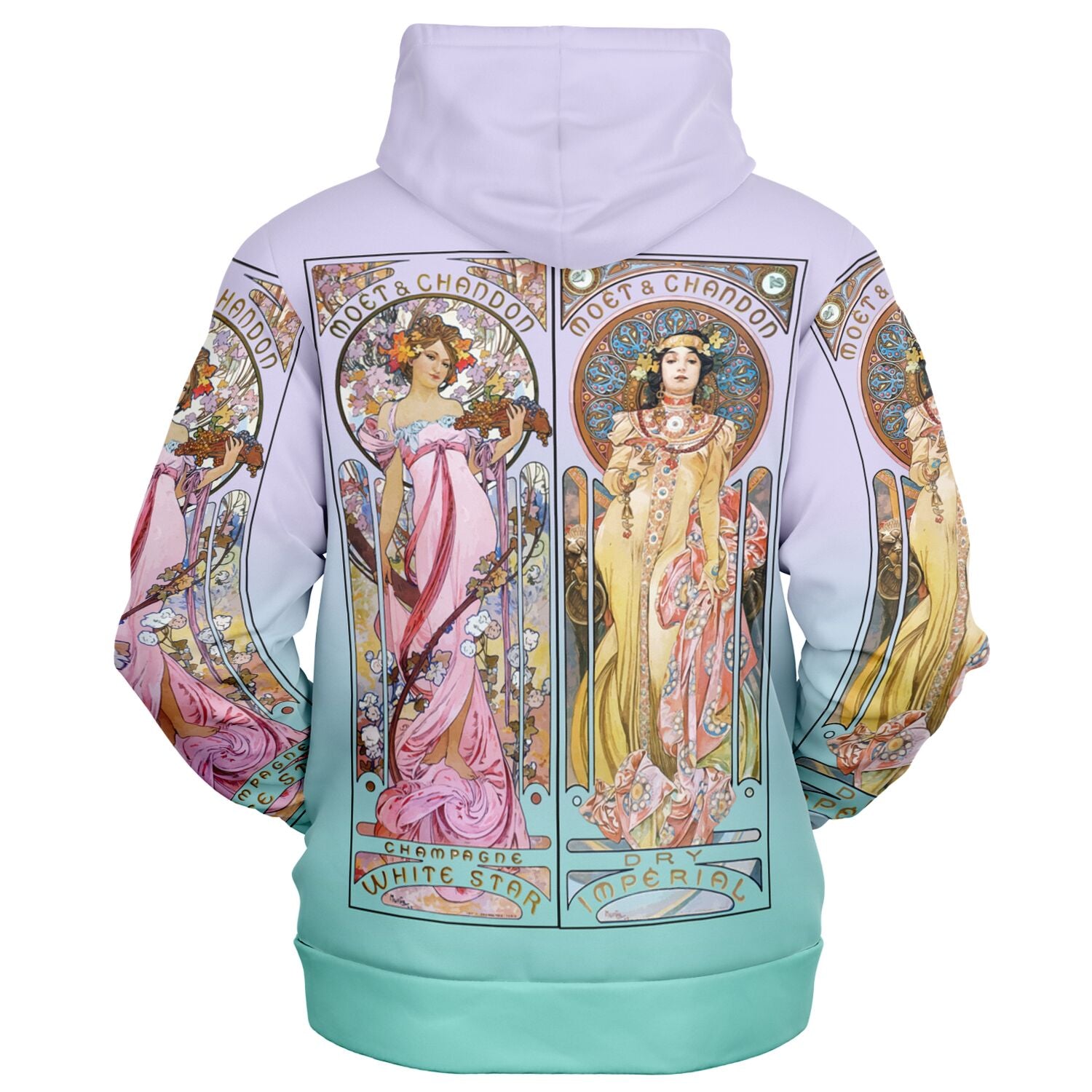 Lightweight Hoodie Art Nouveau Alphonse Mucha Print in Violet Ombre