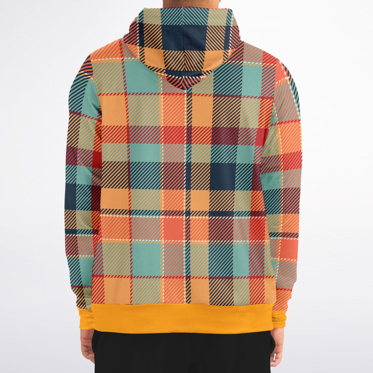Retro Zip Hoodie in Tartan or Plaid, Orange, Teal and Green for Men and Women