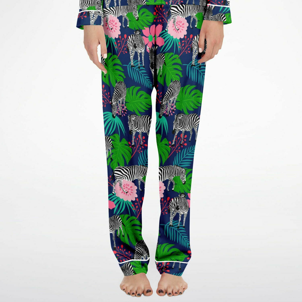 Damen Satin Pyjama Tropical Zebra 