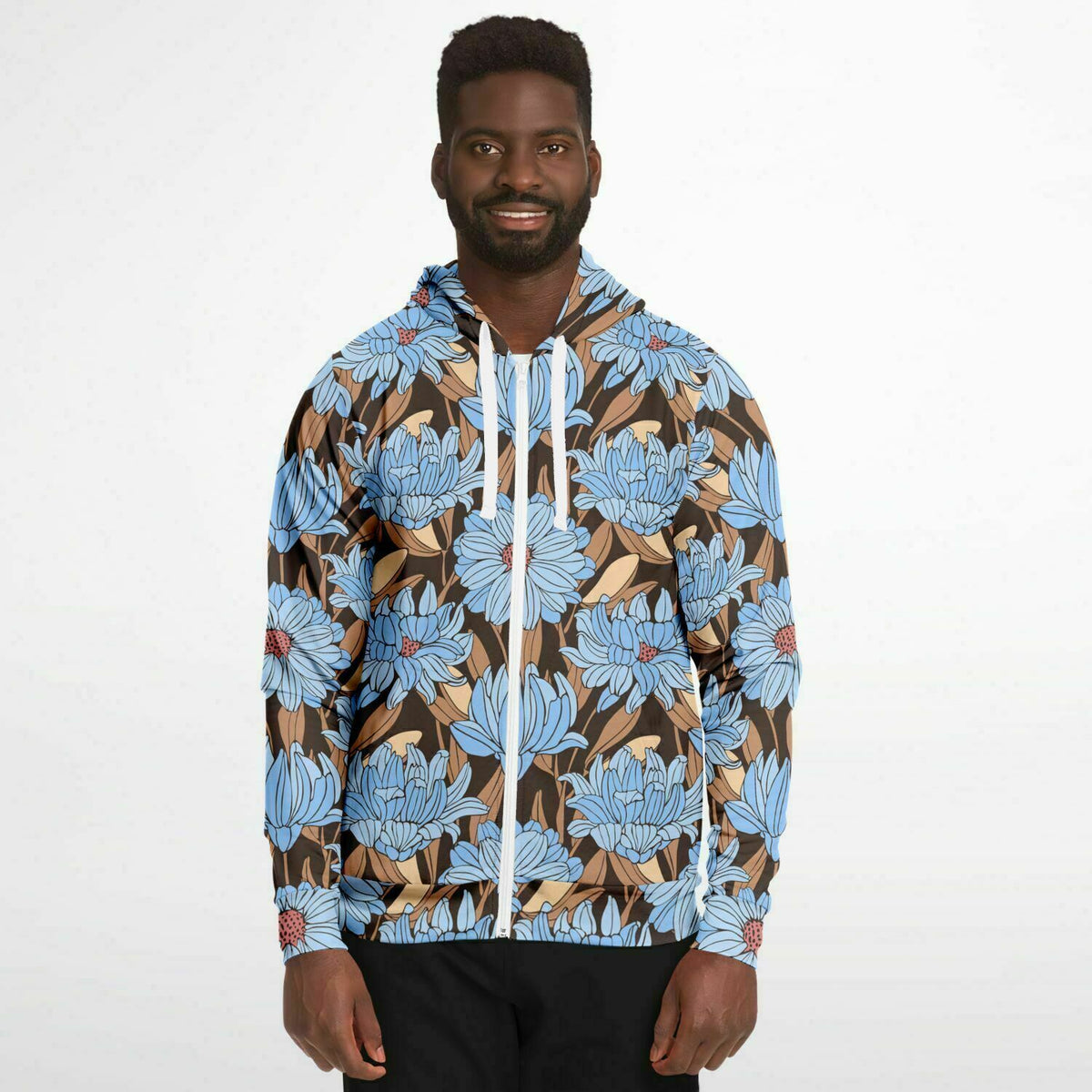 Art Nouveau Floral Zip-Up Hoodie, Retro Floral