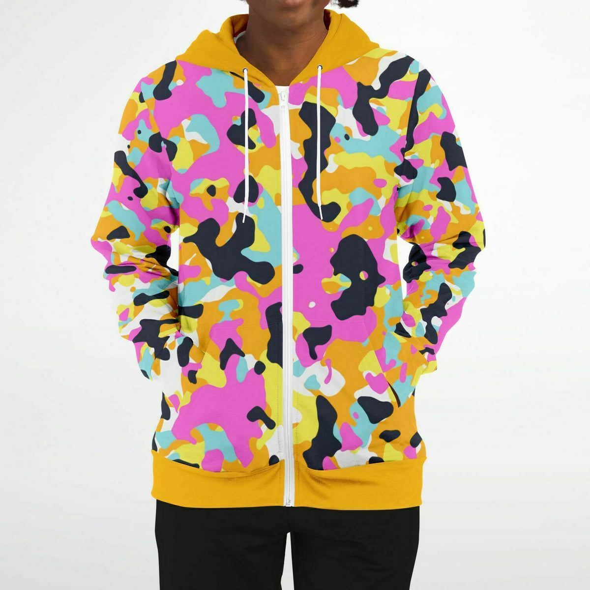 Y2K Camo Athletic Zip-Up Hoodie - AOP