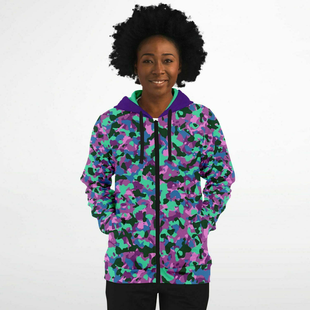 Y2K Purple Camo Zip-Up Hoodie