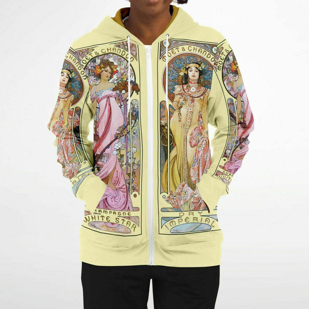 Zip-Up Hoodie Alphonse Mucha&#39;s Art Nouveau Moet &amp; Chandon Art