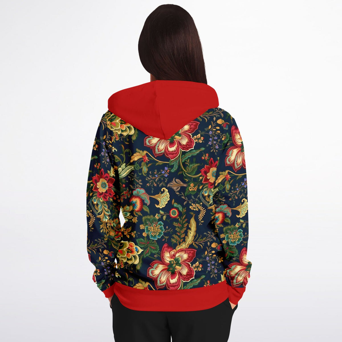 Chinoiserie Floral Zip-Up Art Nouveau Hoodie - Premium Blend, High-Def Print, Soft &amp; Durable