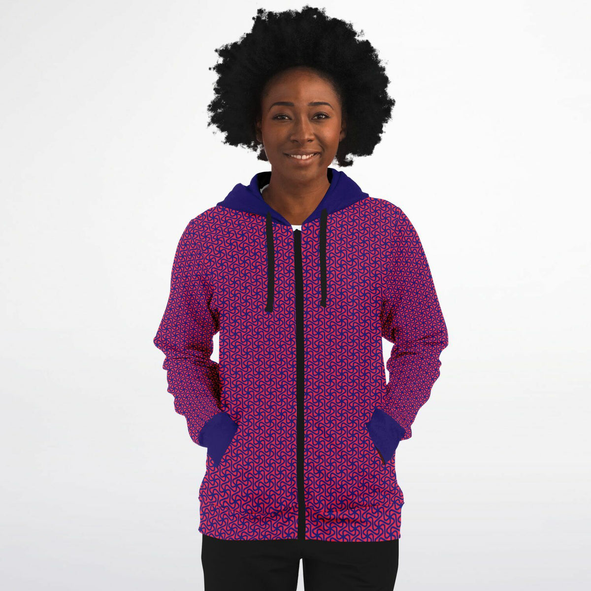 Fashion Zip-Up Hoodie - geometric pattern