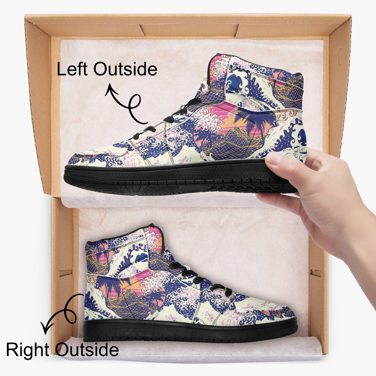 Vegan Leather Hi Tops Retro Vapour Wave off of Kanagawa