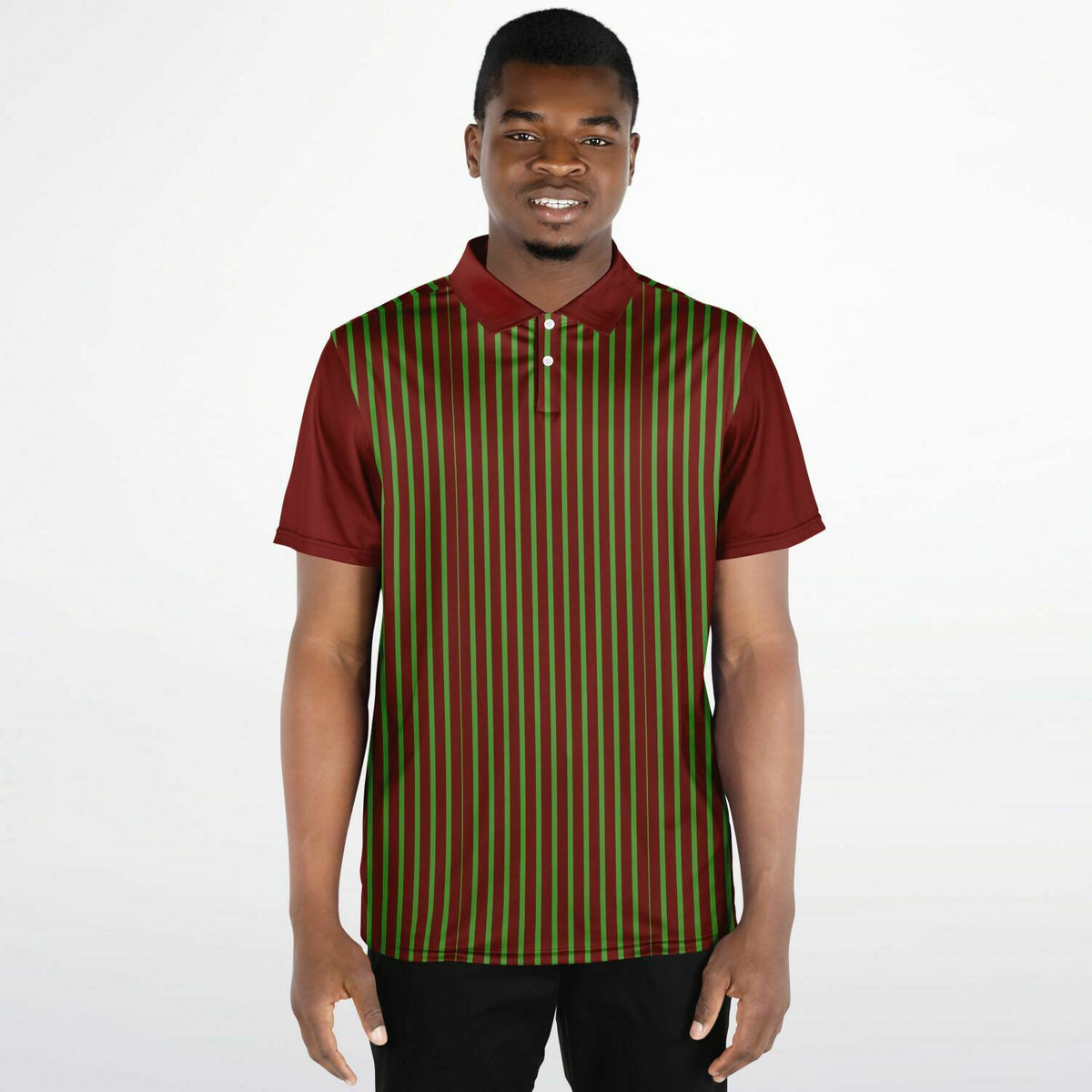 Performance Polo, Men&#39;s Claret &amp; Kelly Green Striped Polo Shirt, sweat wicking, golf polo