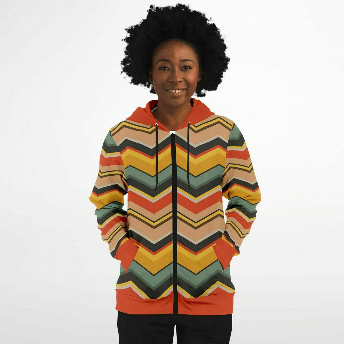 Groovy Chevron Delight: Retro &#39;70s Zip Hoodie