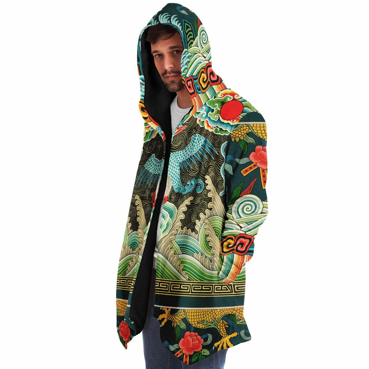 Art Nouveau Chinese Microfleece Hooded Cloak (Museum Collection)