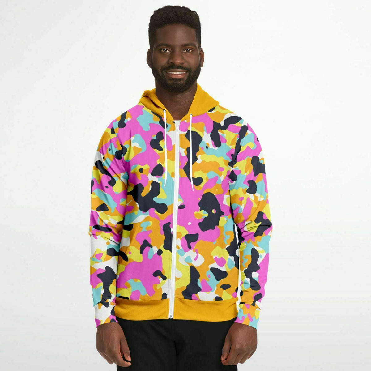 Y2K Camo Athletic Zip-Up Hoodie - AOP