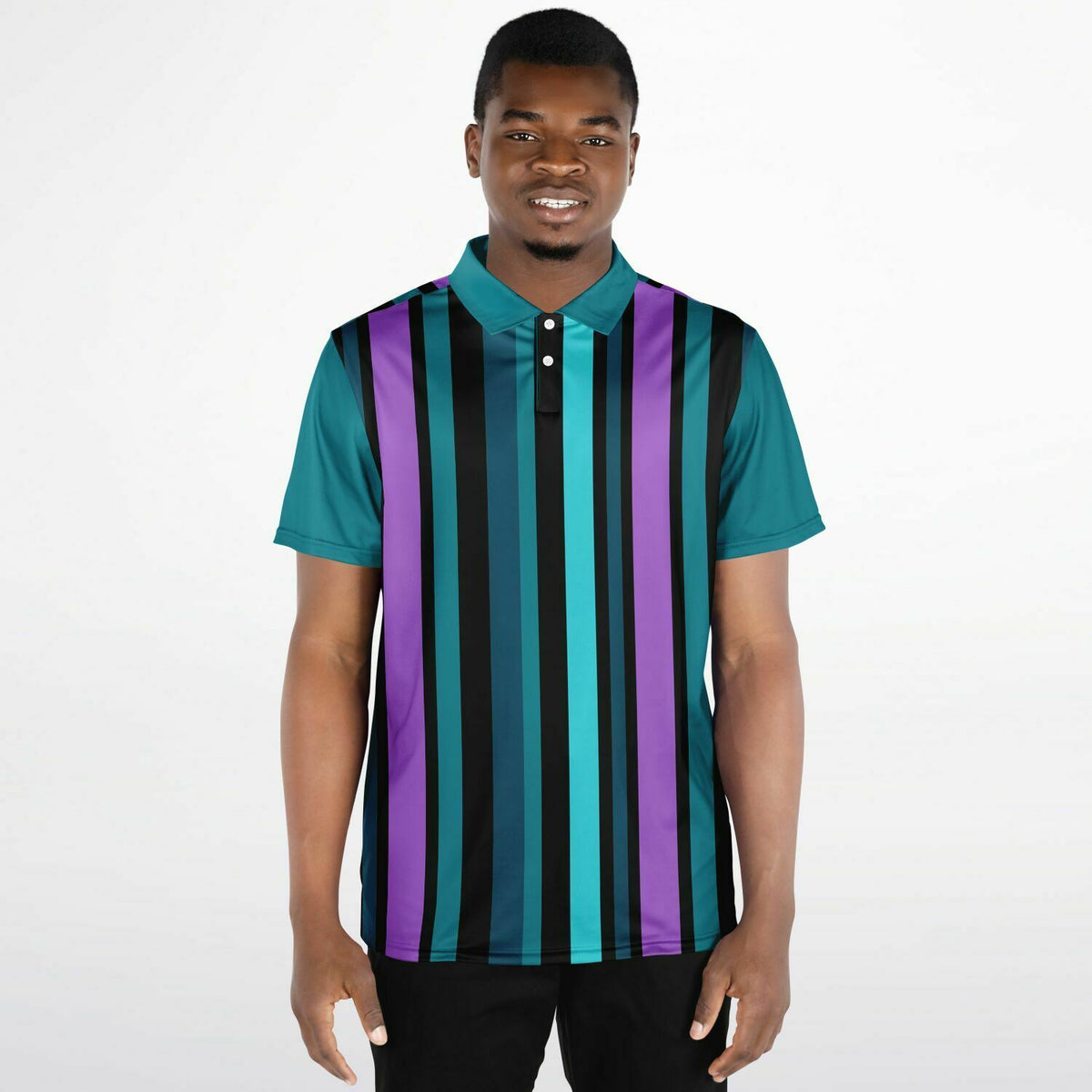 Retro Pinstripe Performance Golf Polo, Purple Pinstripe, Stylish Golf Polo
