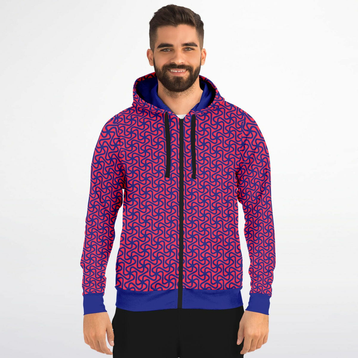 Art Deco Navy and Raspberry Hoodie