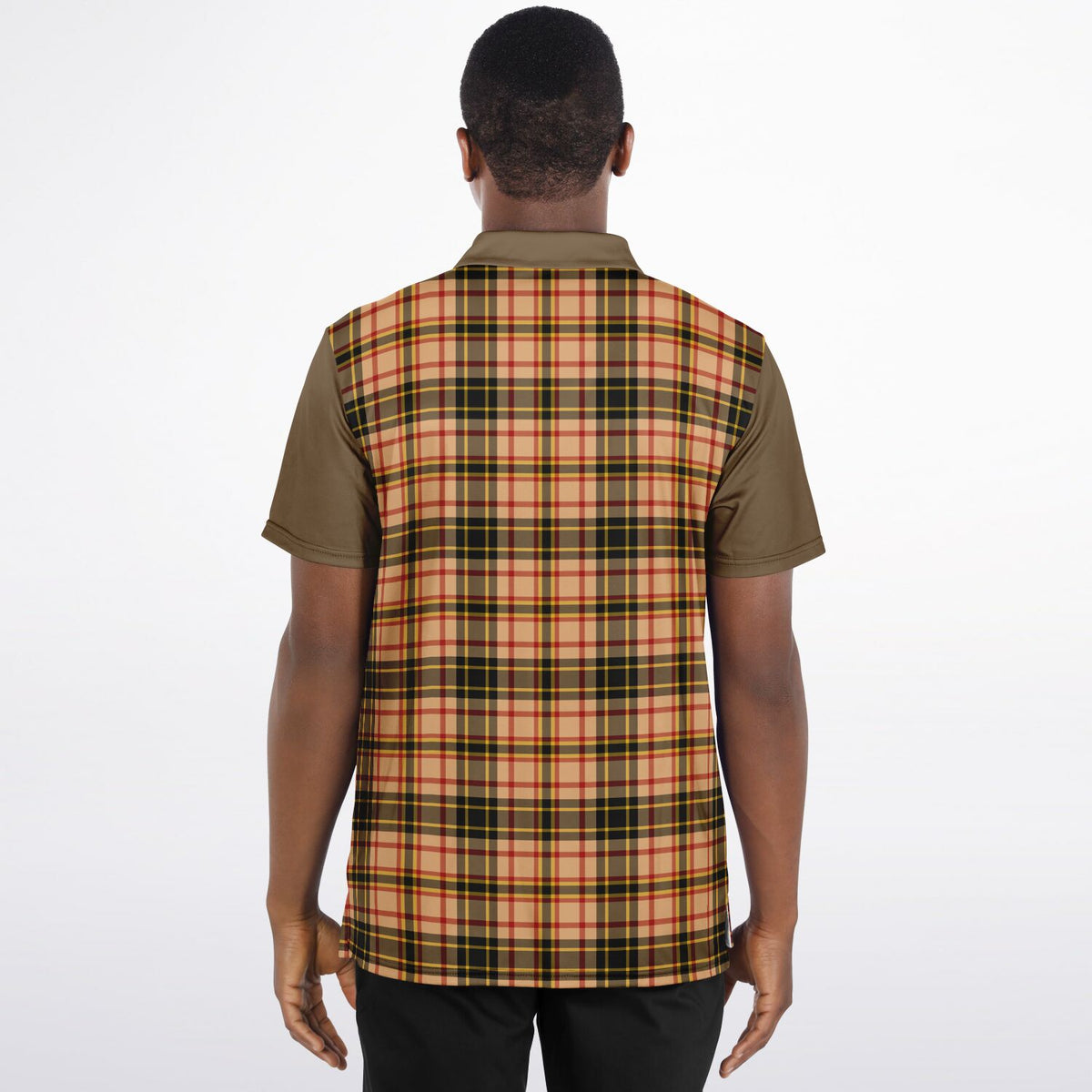 Performance Golf Polo with Sweat Wicking in Tan Plaid