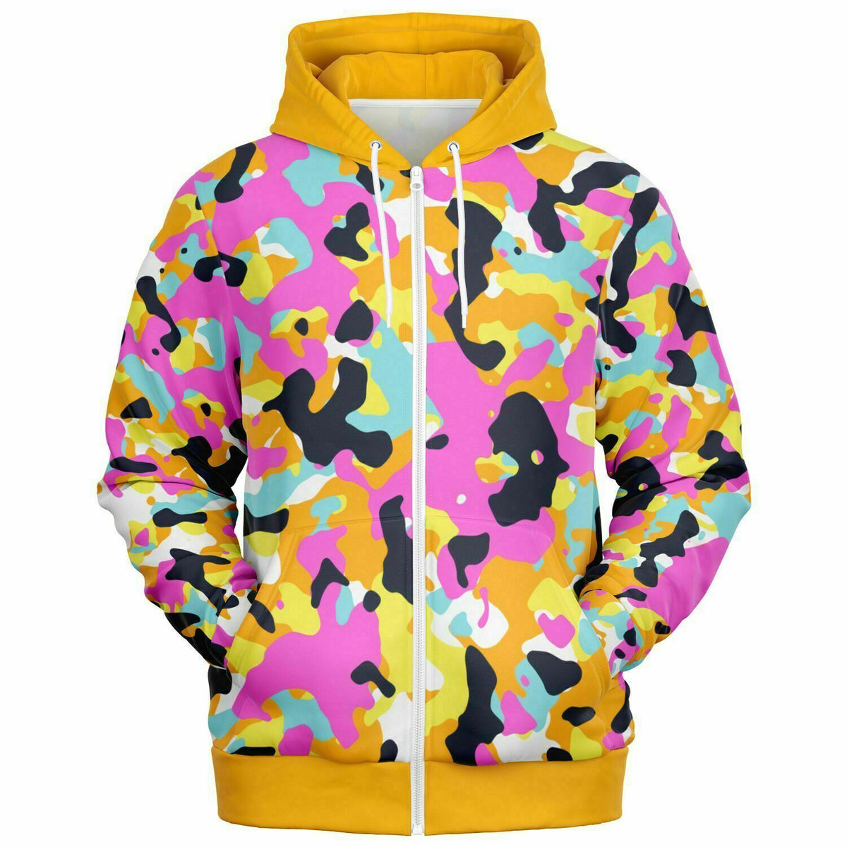 Y2K Camo Athletic Zip-Up Hoodie - AOP