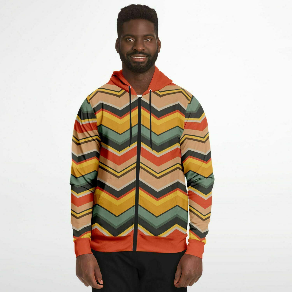 Groovy Chevron Delight: Retro &#39;70s Zip Hoodie
