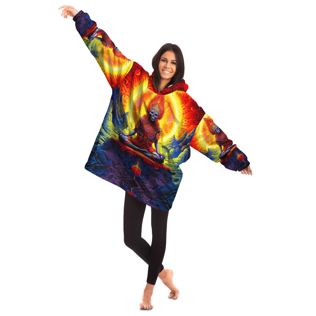 Oversized Rave Snug Hoodie - Psychedelic Skeleton Guru