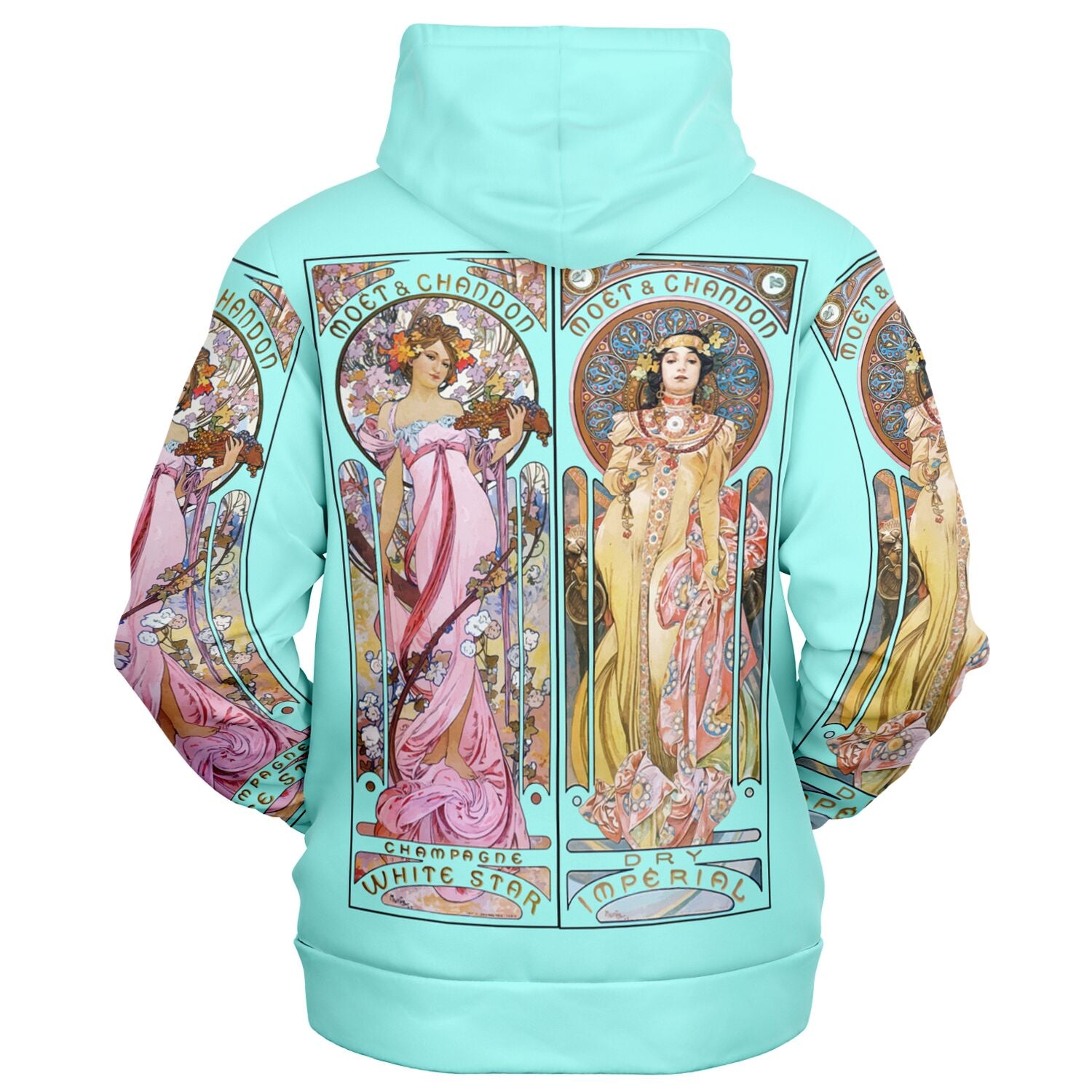 Lightweight Hoodie Art Nouveau Alphonse Mucha Print in Blue