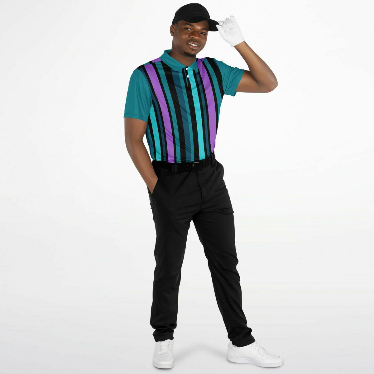 Retro Pinstripe Performance Golf Polo, Purple Pinstripe, Stylish Golf Polo